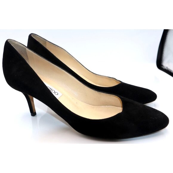 Jimmy Choo Black Suede Pumps Italy 38.5 Pointed Toe Stiletto Vintage Old Money - Picture 6 of 7